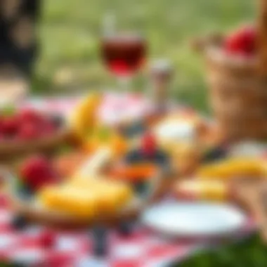 Gourmet Delights for a Picnic Gourmet picnic spread with fresh fruits and cheeses