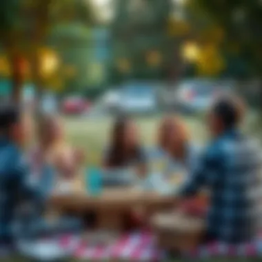 Lively Outdoor Gathering Group of friends enjoying a lively picnic outdoors