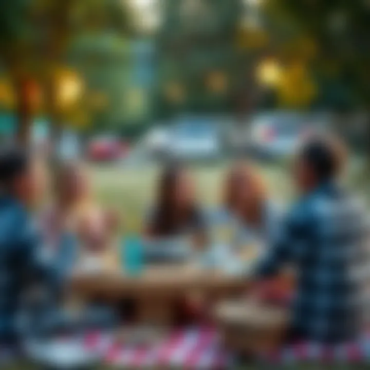 Lively Outdoor Gathering Group of friends enjoying a lively picnic outdoors