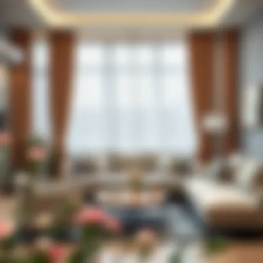 Elegant living room with matching sofa and curtains