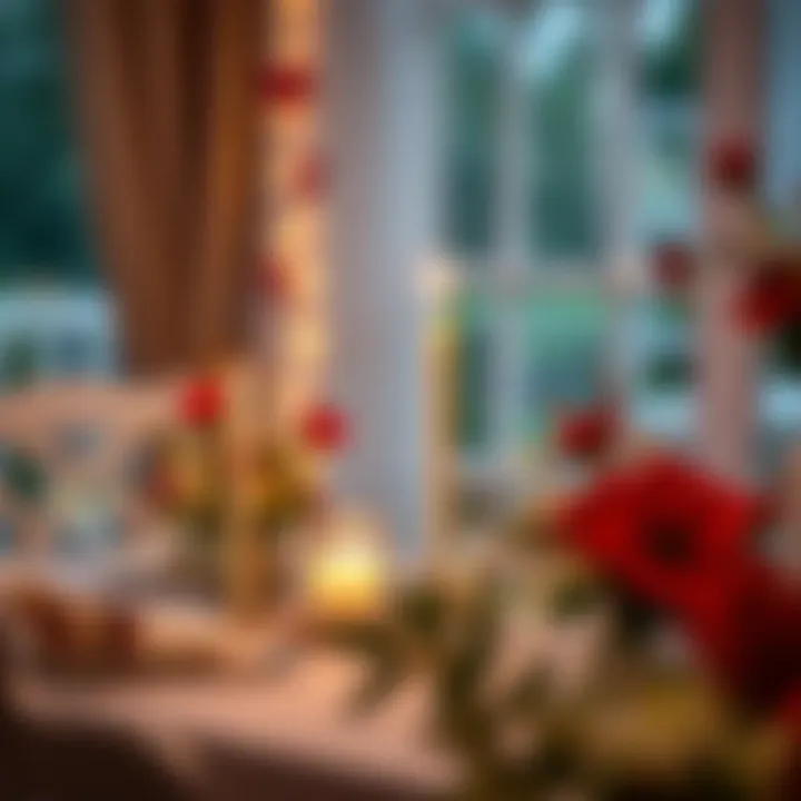 A romantic dinner setup with candles and flowers