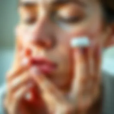 Applying Soothing Gel for Acne Care A close-up of a person applying a soothing gel on their face