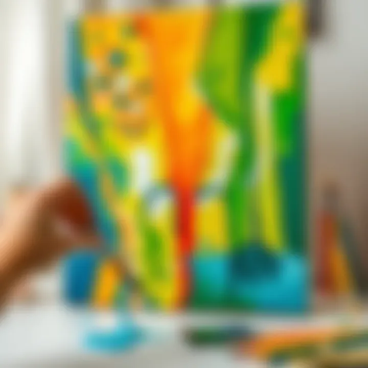 Final touch of water-based acrylic paint on a creative project