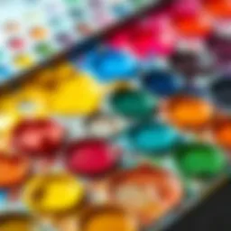 Vibrant colors of water-based acrylic paints on a palette