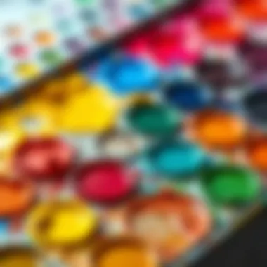 Vibrant colors of water-based acrylic paints on a palette