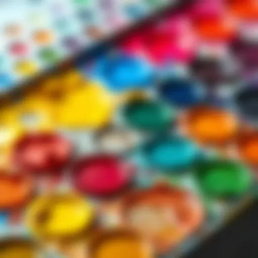 Vibrant colors of water-based acrylic paints on a palette