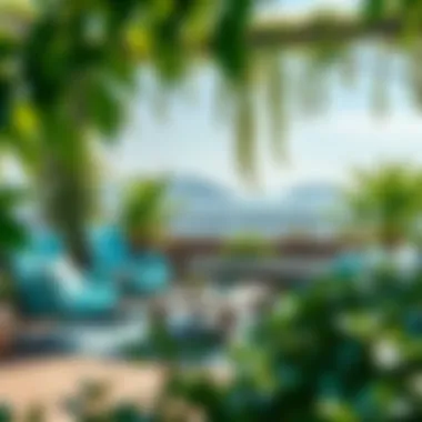 Aqua Elements in Nature A relaxing outdoor setting with aqua furniture and lush greenery.