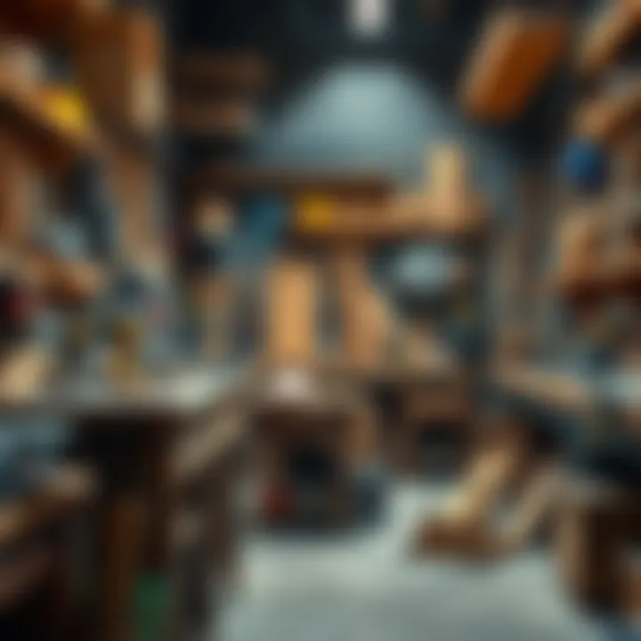 A workshop scene highlighting tools and various wood applications