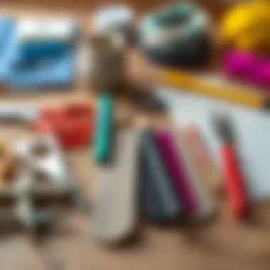 Tools and materials for making felt bookmarks arranged neatly