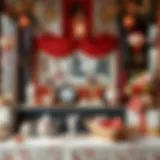 An elegant display of traditional items for a wedding gift.