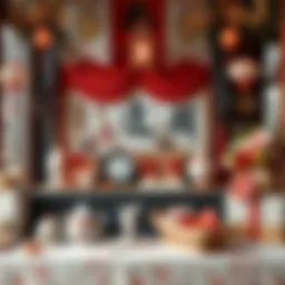 An elegant display of traditional items for a wedding gift.