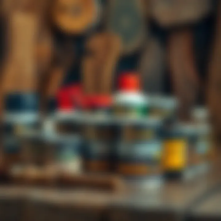 Array of Varnishes for Wood Finishing An array of varnishes displayed on a wooden surface