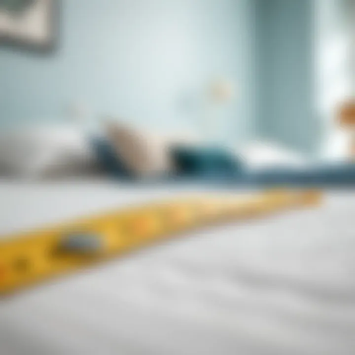 Close-up of a measuring tape on a bed to illustrate dimensions