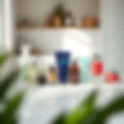 Essential skincare products laid out on a marble countertop